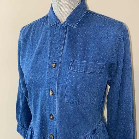 Vintage Eddie Bauer Button Front Polka Dot Denim Midi Dress Size Small - Picture 4 of 15